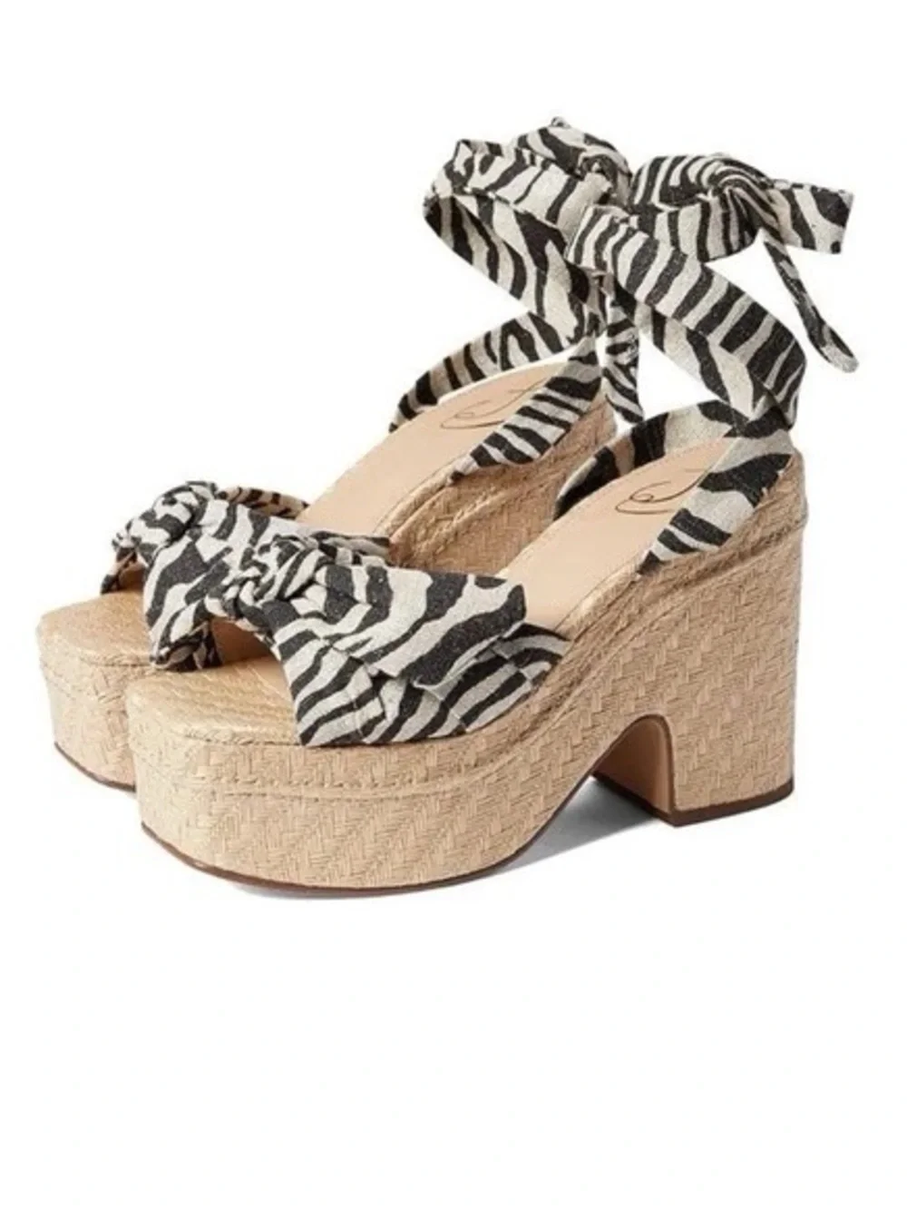 Sam Edelman Zebra-Print Woven Platform Sandal - Black & White Size 8.5